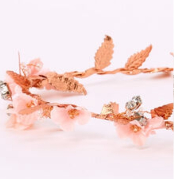 ROSE GOLD METALLIC FLOWER CROWN TIE HEADWRAP - PINK - Picture 3 of 5